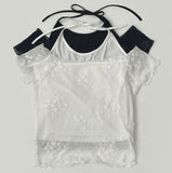 Flower Pattern Halterneck Sleeveless Short Sleeve Blouse Set