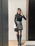 Noble Velvet Ribbon Boucle Wool Jacket Mini Skirt Set