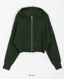 Sitanne Hood Cropped Knit Zip-Up Cardigan