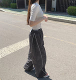 Rustling Folding Vertical Color Matching Stripe Two-Way Wide Jogger Banding Pants
