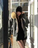 Trisher Raccoon Fur Cut-Out Padded Jumper