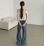 Summer Linen Tencel Banding Loose Bootcut Denim Pants