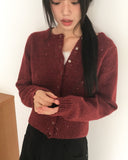 Tone Wool Bocashi Snap Button Shirring Knit Cardigan