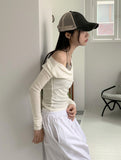 [Wool 30] Newel Modal Draping Ballet Core Off Shoulder Long Sleeve T-shirt