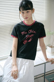 Cherry Cats CROP Ringer Tee