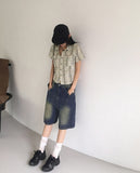 Dimon incision washing half-length denim Bermuda pants