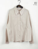 Wav Stripe Slim Button Shirring Cotton Two-Way Long Sleeve Shirt