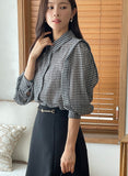 [MADE] Plaid chiffon jacquard check blouse