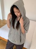 Hakanji Check Color Matching Button Hood Short Sleeve Tee
