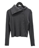 Sailor Collar Unbalanced Button Ribbed T-Shirt