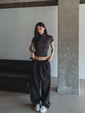 Color matching cross string nylon pants