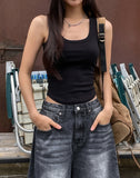 [U-BASIC/1+1] Lucy Ribbed U-Neck Mango Sleeveless