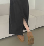 Banding Suede H-line Back Slit Long Skirt