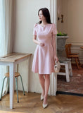 Moenne Heart Neck Puff Tweed Flare One Piece
