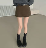 Thick Wool Basic A-Line Belt Set Skirt Pants