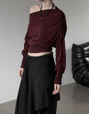Sheer One-Shoulder Crop Sweatshirt
