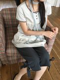 Hanami Lace U-neck Button Short Sleeve Tee