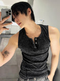Pigment Dyeing Washing Vintage Muscle Fit Henley Neck Sleeveless