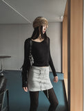 [U-BASIC] Yuki V-neck Slim Ribbed Long Sleeve Knit