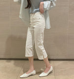 Hem Side Slit Capri Span Cotton Pants
