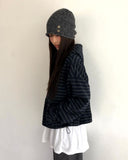 Gien Stripe Button Hooded T-shirt