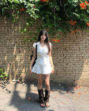 Rib Unbalanced Button Sheer Blouse
