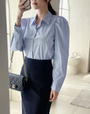 Nancy Stripe Puff Shirt Blouse