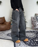 Loose diagonal cargo denim pants