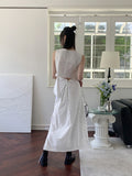 Loading Side Ribbon String Side Slit Back Banding Nylon Long Skirt