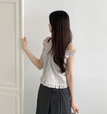 Stripe Pattern Shoulder Banding Off-shoulder Sleeveless Blouse