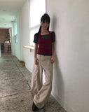 Dender Button Halter Short Sleeve T-shirt