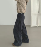 Brushed Corduroy Hem Snap Cut Pin Tuck Adjust Wide Balloon Pants