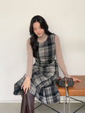 Mediz Wool Check A-line Vest Long One Piece