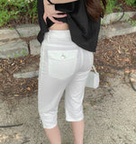 Back Pocket Capri Three Quarter Span Slit Cotton Pants