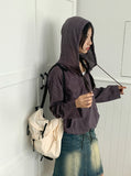 Turi Season Check String Long Sleeve Hood T-shirt