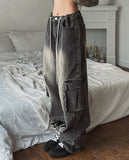 Stopper Washing Wide Cargo Denim Pants