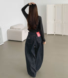 Raw Balloon Fit Volume Long Wide Denim Pants