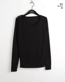 Hit Unbalanced Off-Shoulder Snap Long Sleeve T-Shirt