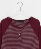 Benmer Button Stripe Crop Long Sleeve Tee