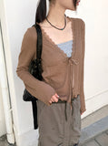 Latte Vintage Lace Strap Long Sleeve Cardigan