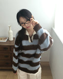 Zenzen Stripe Brush Collar Knit