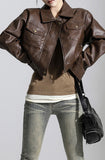 Crop Stiff Leather Jacket