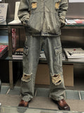 Stopper Damage Cargo Wide Denim Pants