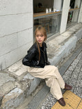Loving Two-Way Leather Collar Crop Jacket