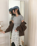 Dome lace see-through unbalanced layered midi skirt