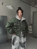 Mety Dirty Damage Semi-Cropped Hooded Zip-Up