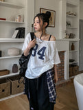 84 Numbering Off-Shoulder Loose Fit Short Sleeve