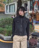 Badon Knit Color Matching Denim Trucker Jacket