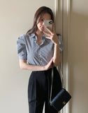 Nine Stripe Puff Short Sleeve Shirt Blouse
