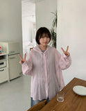 Binbuo Summer See-through Stripe Hood Shirt